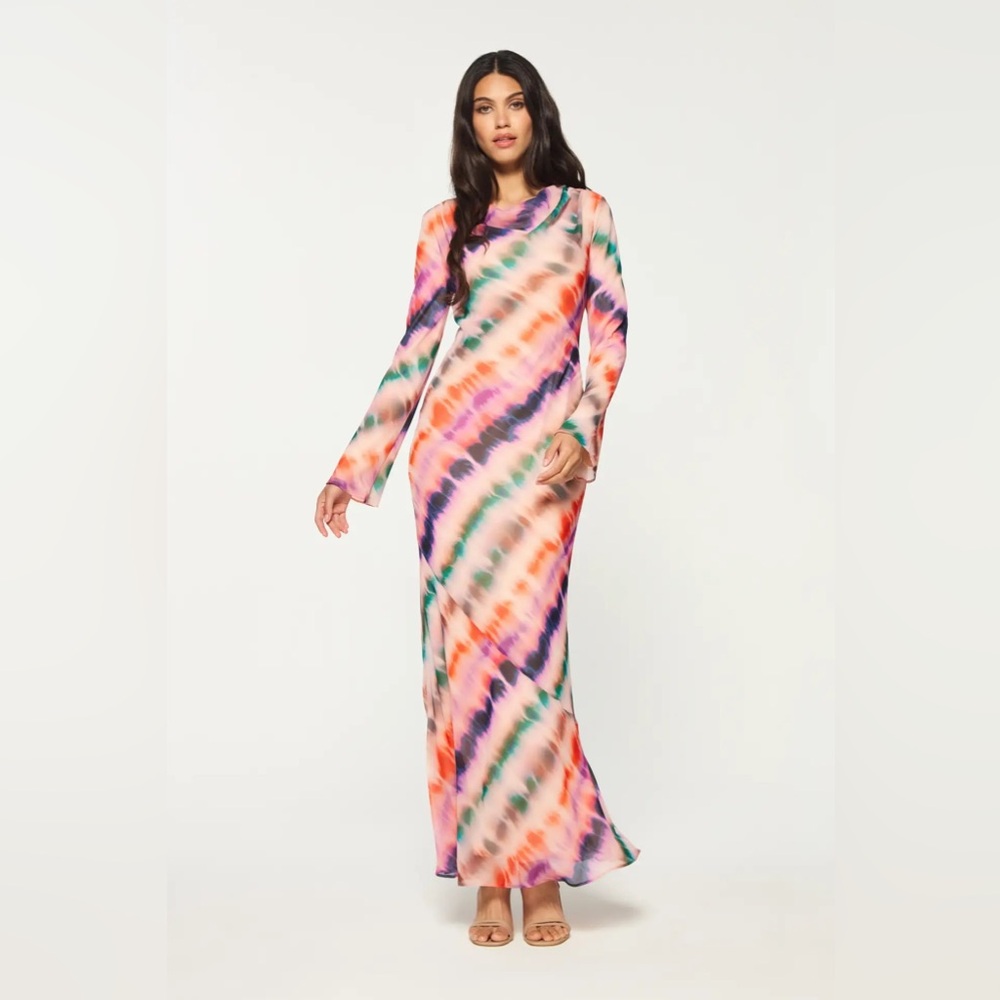 Daska cowl neck chiffon maxi dress in pink abstract stripe Size uk=xs US =0